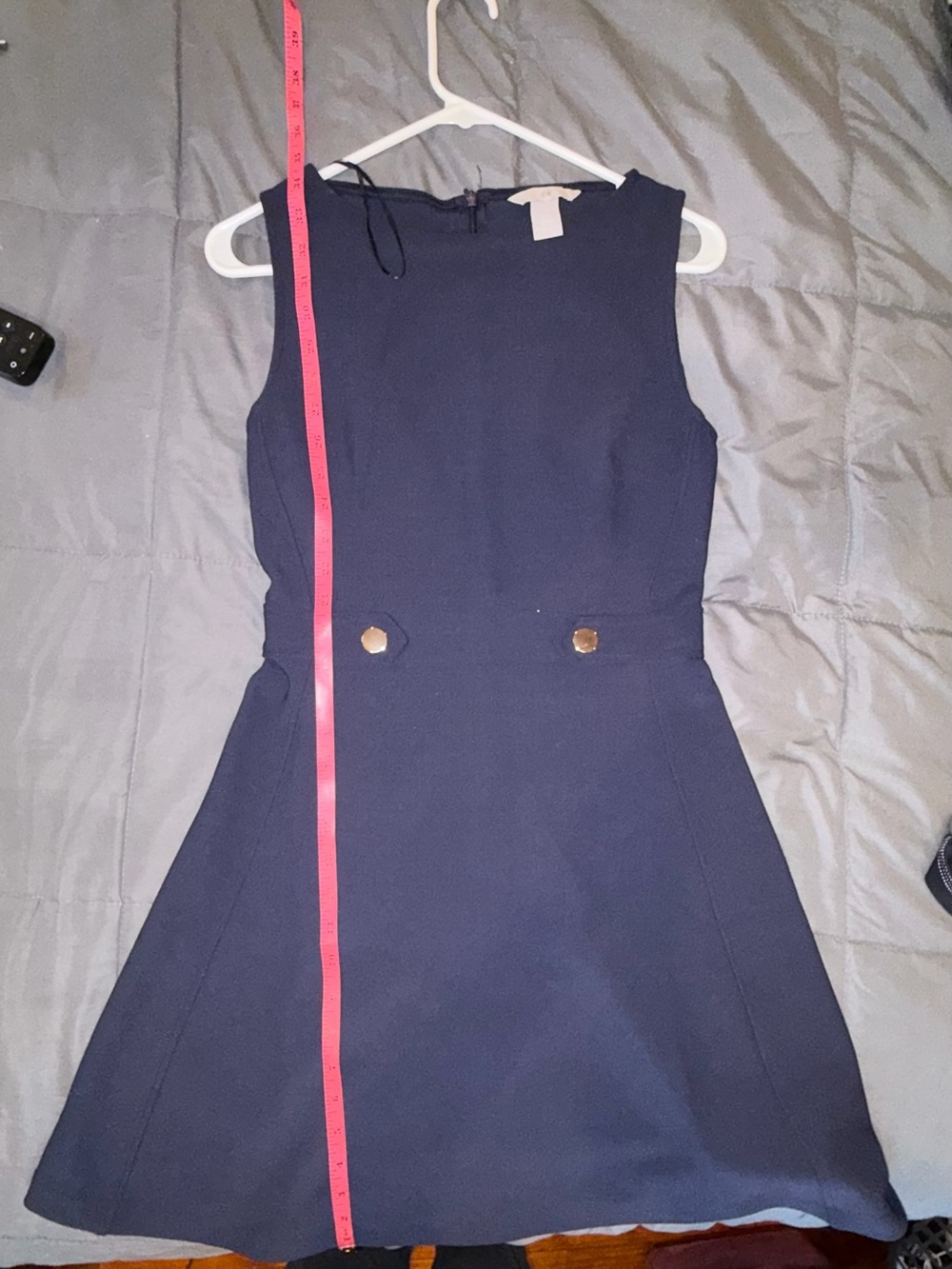 H&M Navy Sleeveless Fit & Flare Dress Gold Button Waist NWT Small - Picture 7 of 8
